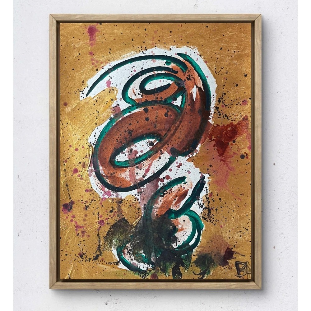 Original Abstract Expressionism Painting 11x14 Gold Leaf Modern Art Oman Hosea